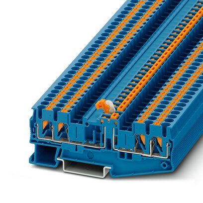 Phoenix Contact Knife Disconnect - Multi-Conductor Terminal Block; PT 2.5-QUATTRO-MTB BU; 16A; 600V; 1-Level; #26 - #12; Push-In Connection; Blue